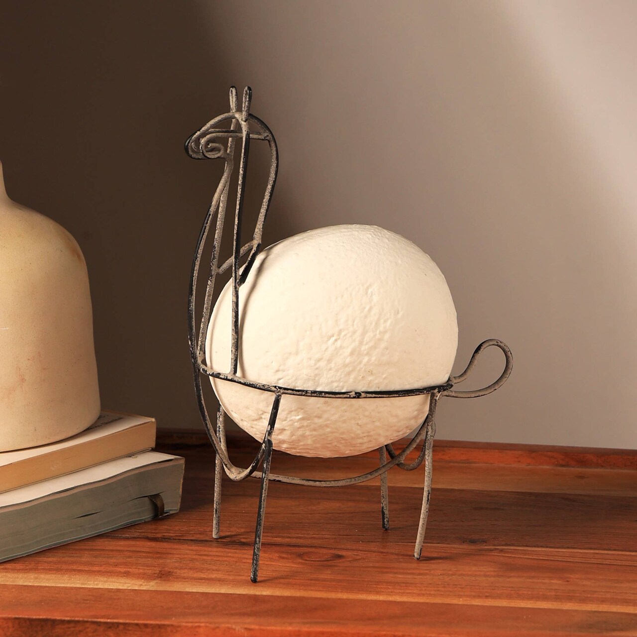 Handmade EcoMix Llama Sculpture with Iron Feet – Charming Decorative Object for Any Space-7X3.1X9"